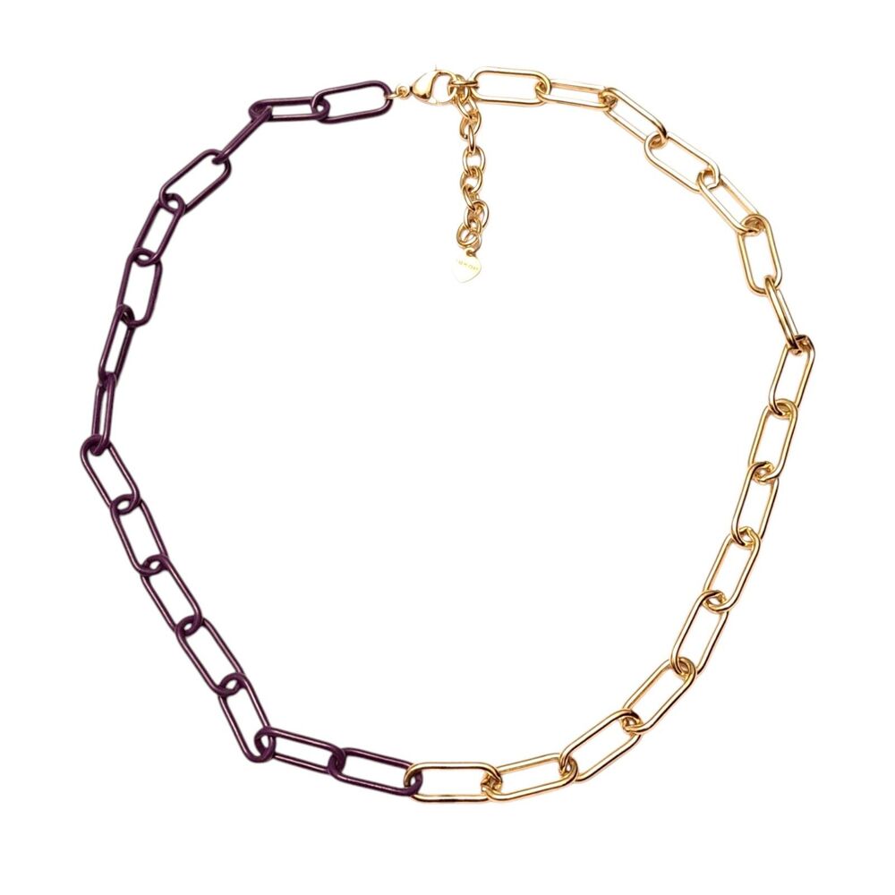 Fashion Necklace Purple And Gold 18 KGP Chain Link Style Two Color